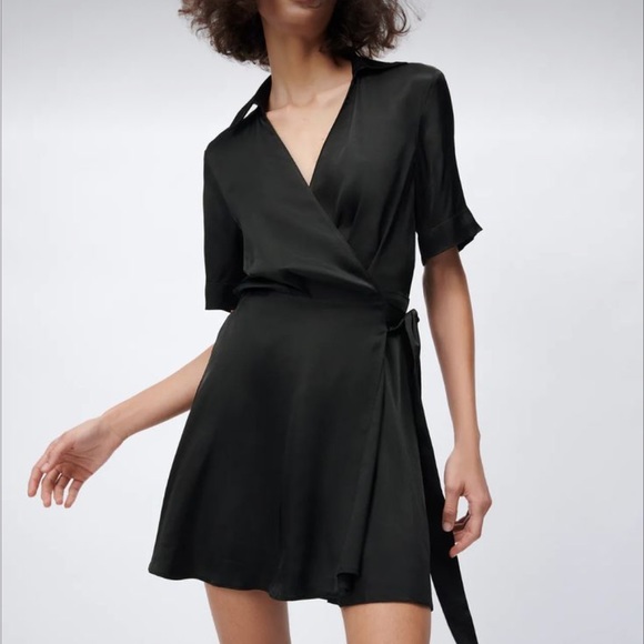 Zara Dresses & Skirts - Zara | Satin Effect Wrap Mini Dres